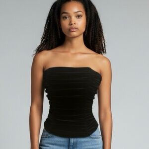 Vintage bustier velvet top black womens size xs/small rusched witchy whimsigoth